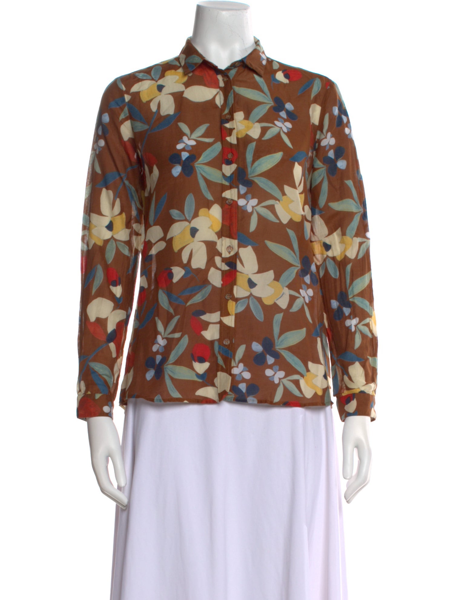 Sézane Floral Print Long Sleeve Button-Up Top